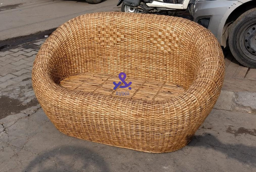 Bamboo Cane Two Seater Sofa for Home, Living Room, Office, Resort, Hotels (Apple)