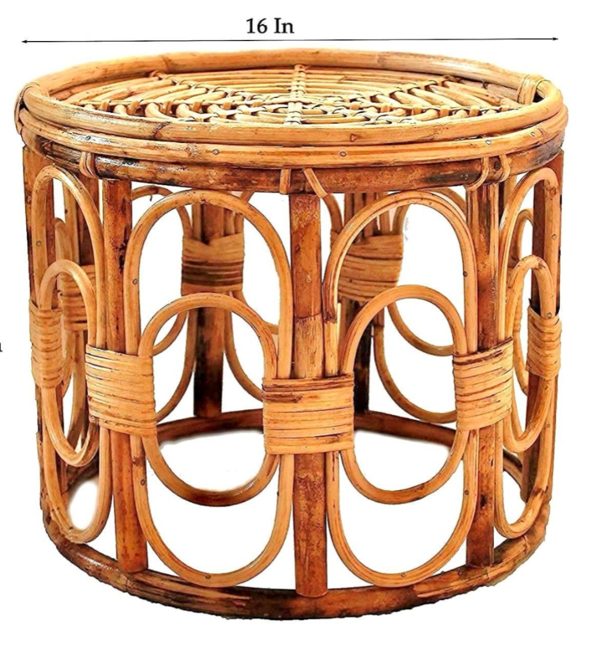 Bamboo Cane Round Side Table – Stylish Coffee & Tea Table for Home & Office (Glass Not Included)