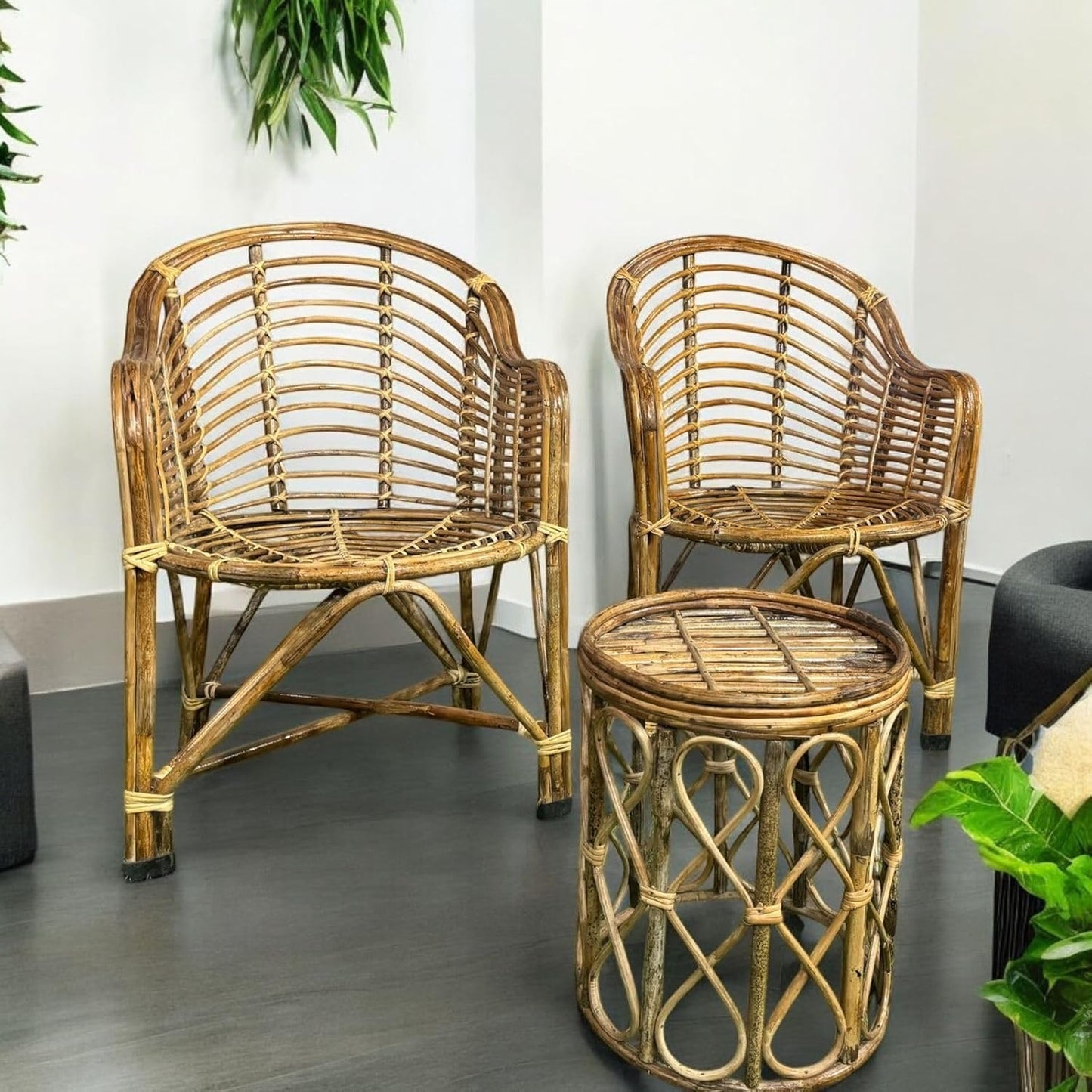 Elegant Cane Chair Set with Table – Perfect for Home, Office, Garden & Balcony