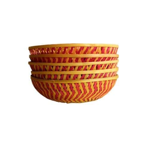 CRAFTCANE Bamboo Basket for Home, Kitchen,Vegetable Basket, Fruit Basket, Flower Basket,Wedding,Festival Gift Packaging,Hotel room basket (Pack of5)Size :-9" x 3"