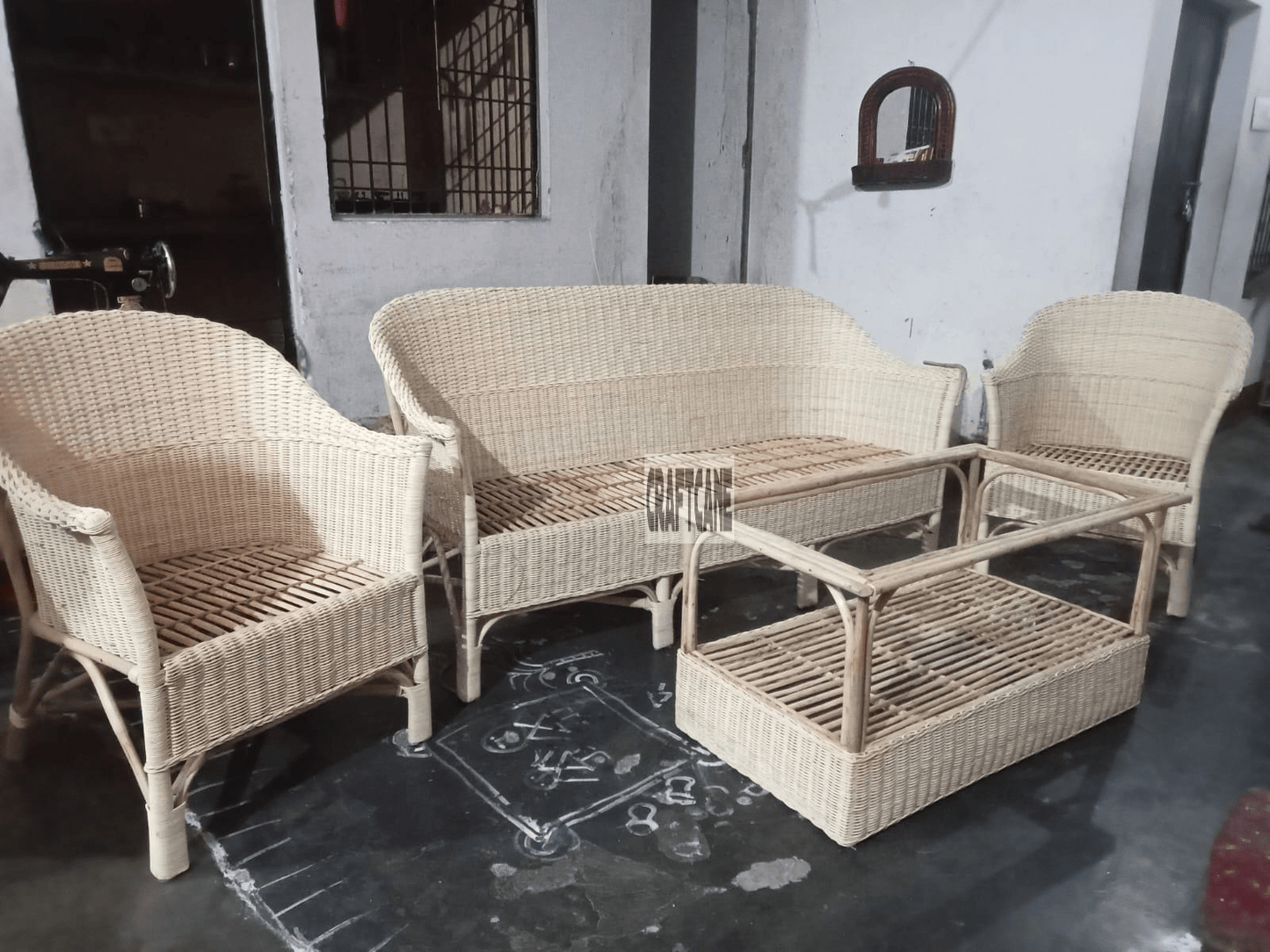Cane Sofa Set with Table for Home, Living Room, Office, Garden, Resort with Cushion(weaving)