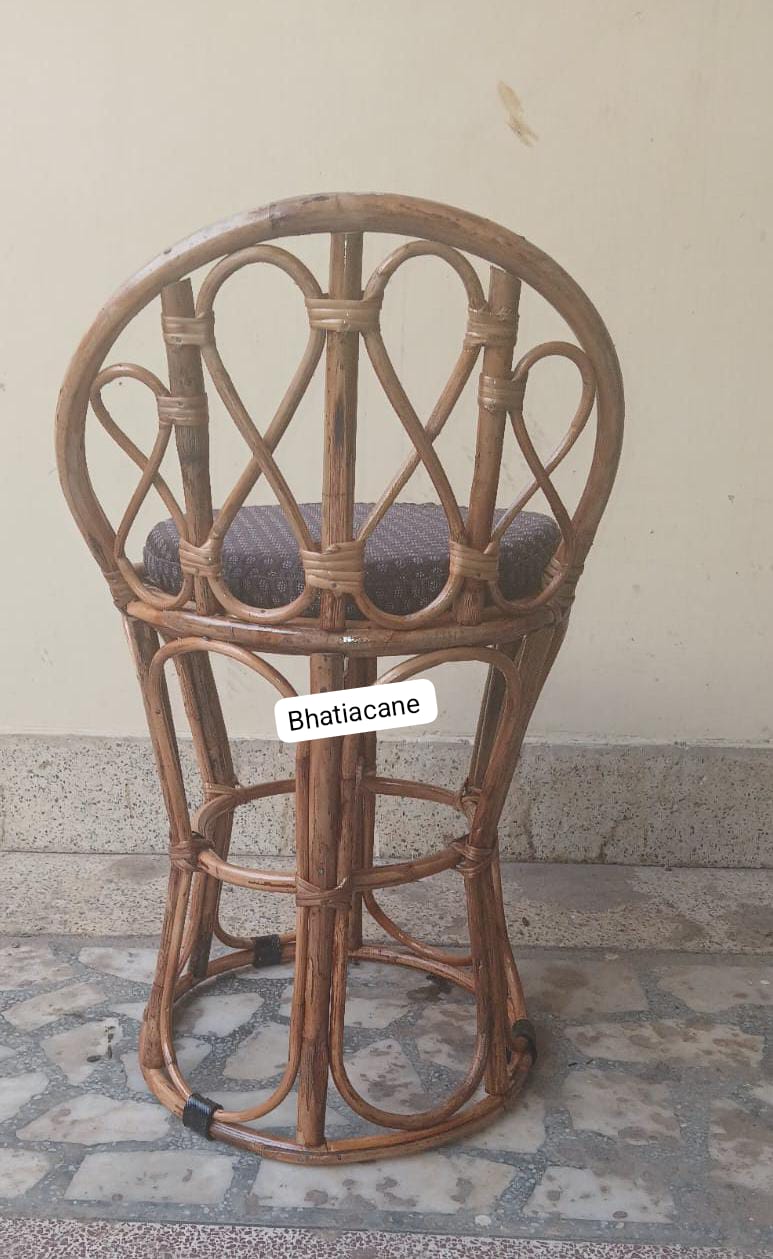 Bamboo Cane Stool with Back for Living Room, Balcony, Home Decor, Café
