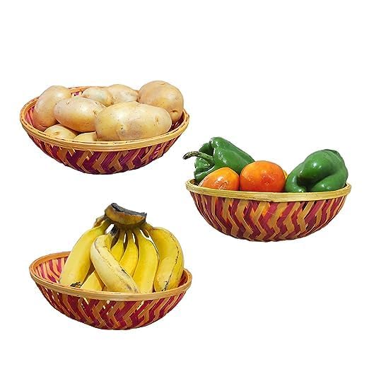 CRAFTCANE Bamboo Basket for Home, Kitchen,Vegetable Basket, Fruit Basket, Flower Basket,Wedding,Festival Gift Packaging,Hotel room basket (Pack of5)Size :-9" x 3"