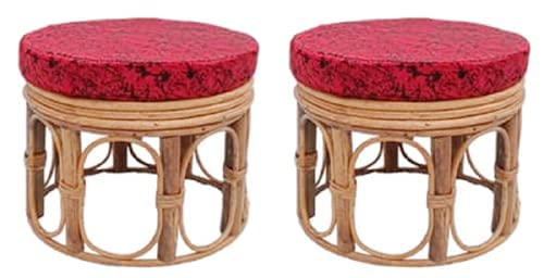 Bamboo Cane Small Round Stool with Cushion Use for Siting (Size-28x33cm) Stool (Small)