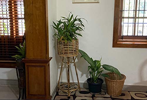 Cane Bamboo Planter Stand for Home Indoor, Outdoor, Living Room, Balcony, Garden