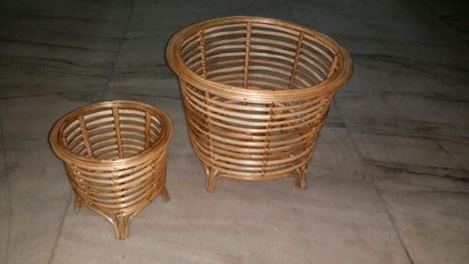 Cane Flower Pot Stand,Planter Stand,Holder for Indoor Plants for Balcony, Livingroom, Kitchen, Garden, Hall (Set of 2 Baskets)
