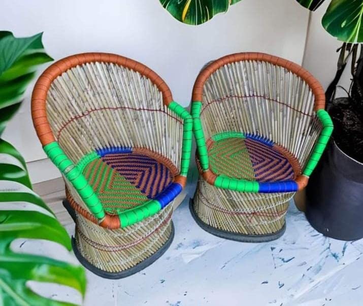 Bamboo Chair, Outdoor Chair, Garden Chair,Living Room Chair, Mudda Pack of 2 (Multicolor)