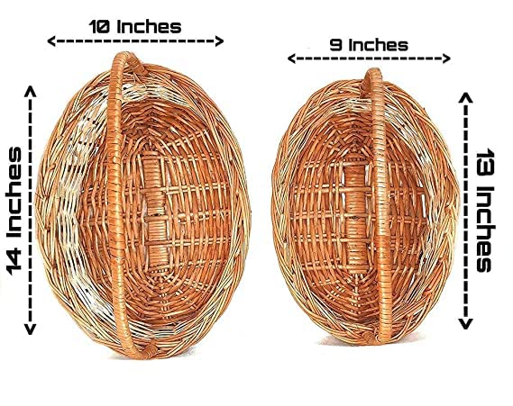 Oval Handle Cane Bamboo Basket for multipurpose Set of 3 baskets. Size 14 inch, 13 inch,12 inch
