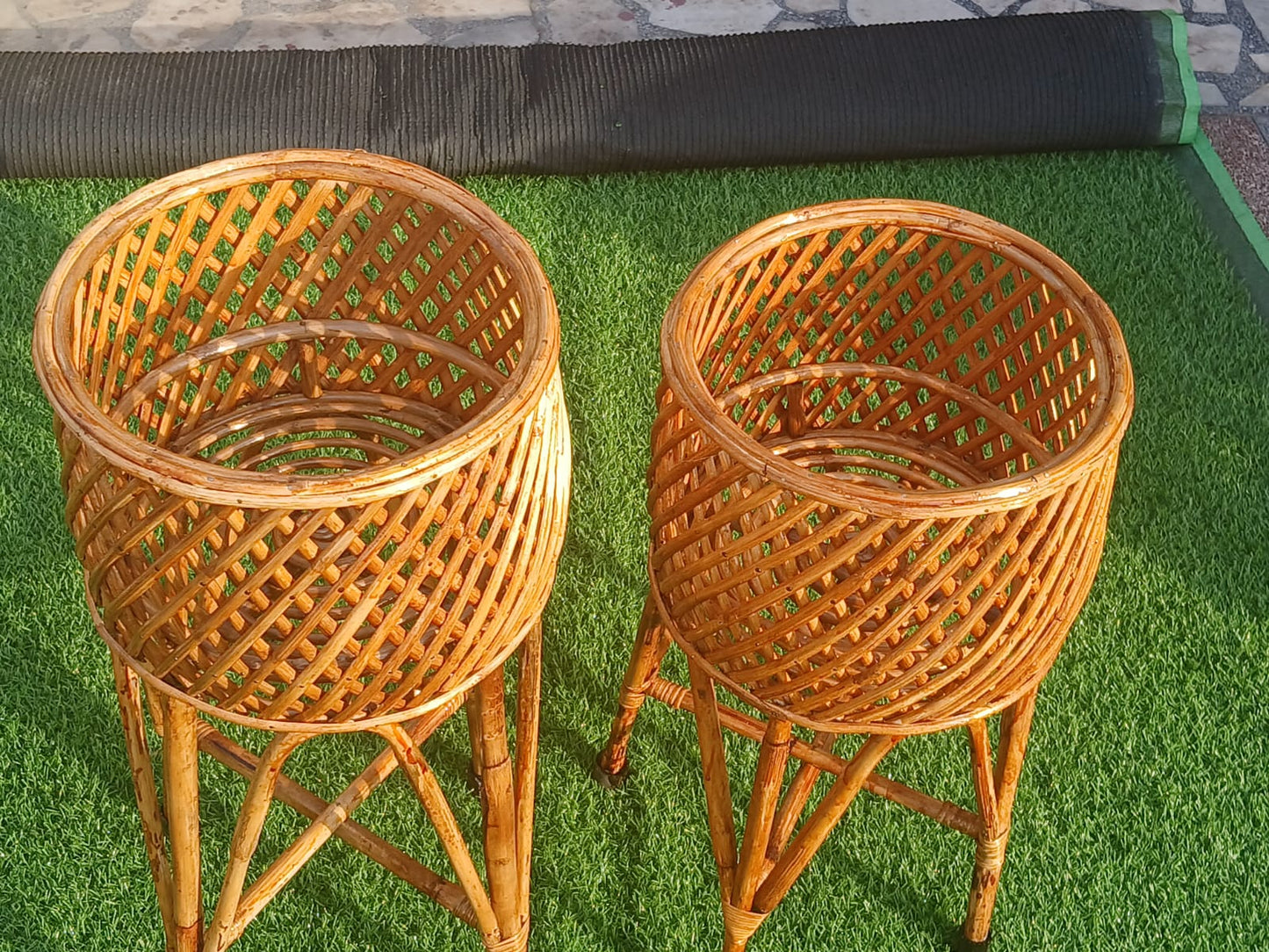 Bamboo Cane Planter Stand – Set of 2 Flower Pot Stands for Indoor & Outdoor Use