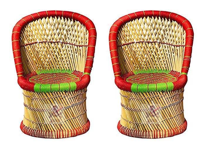 Cane Bamboo Stool Chairs for Outdoor and Indoor Furnishing Stool (Multicolour) - Pack of 2