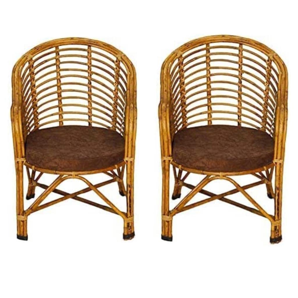 Bamboo Cane Chair,Kursi for Lawn Chair, Arm Chair, Room Chair, Cafe, Pubs, Bars, Restaurants, Indoor/Outdoor, Lawn, Cafeteria, Balcony,Garden. with Cushion | Set of 2