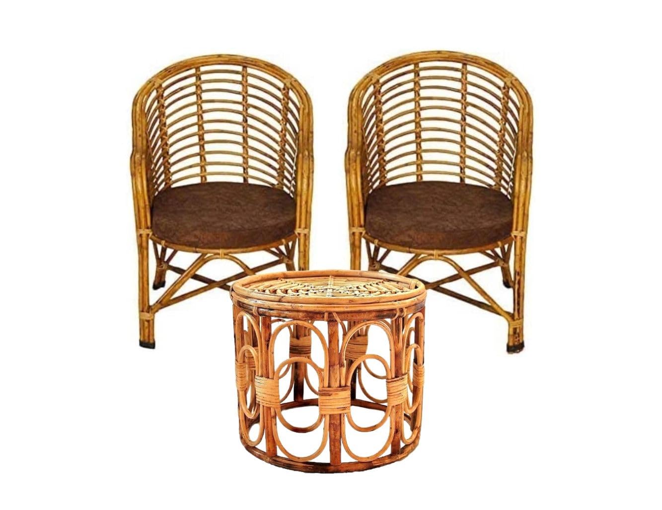 Cane Chair Set with Table (Set of 2 Chairs and 1 Table)