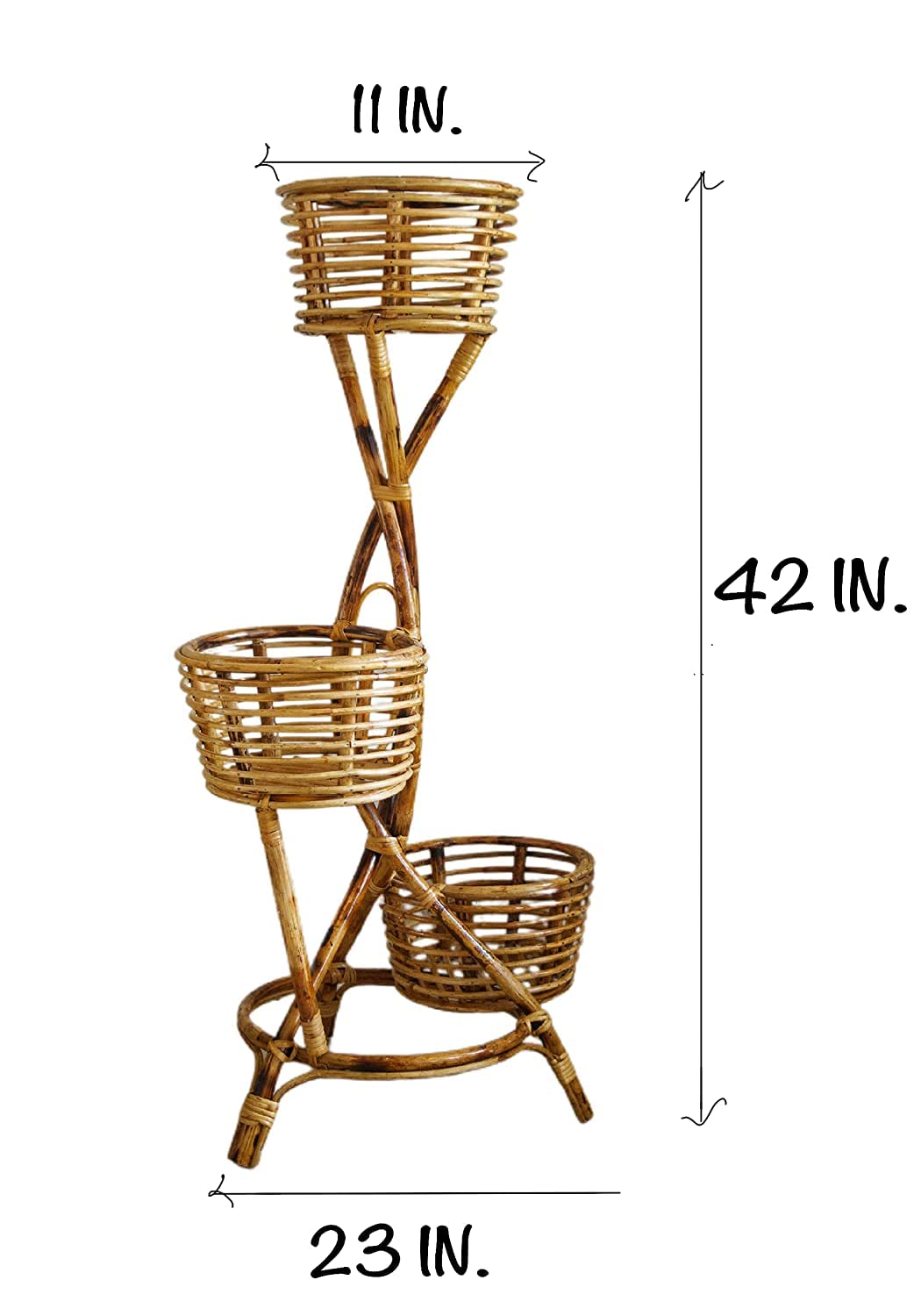 Cane Planter Stand Flower Pot Stand for Patio, Living Room, Balcony, Cafe (3 Pot)