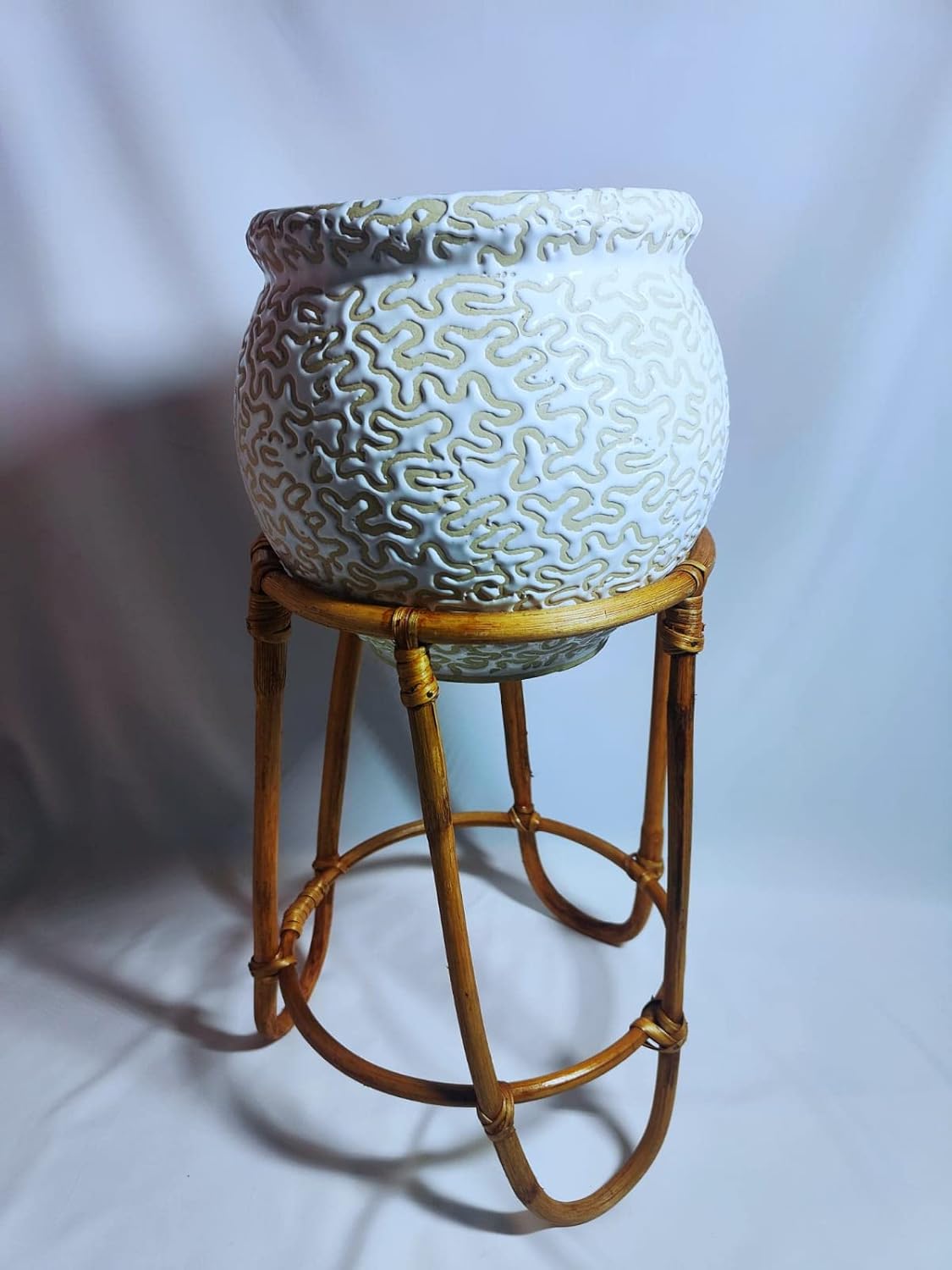 Bamboo Cane Plant Stand | Indoor Flower Pot Holder for Home, Garden, Balcony, Living Room | 14 Inch Height | Handmade | Eco-Friendly | Weight Capacity 100 kg