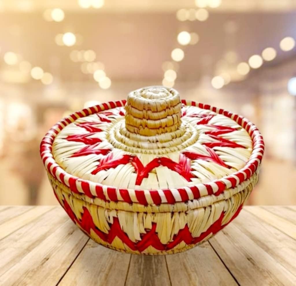 Natural Grass Roti Basket, Bamboo Chapati Roti Fruits Basket, Multipurpose Basket, Shelf Basket,Bread Bin, Decoration, Serve ware (9 Inch)(Multicolour)