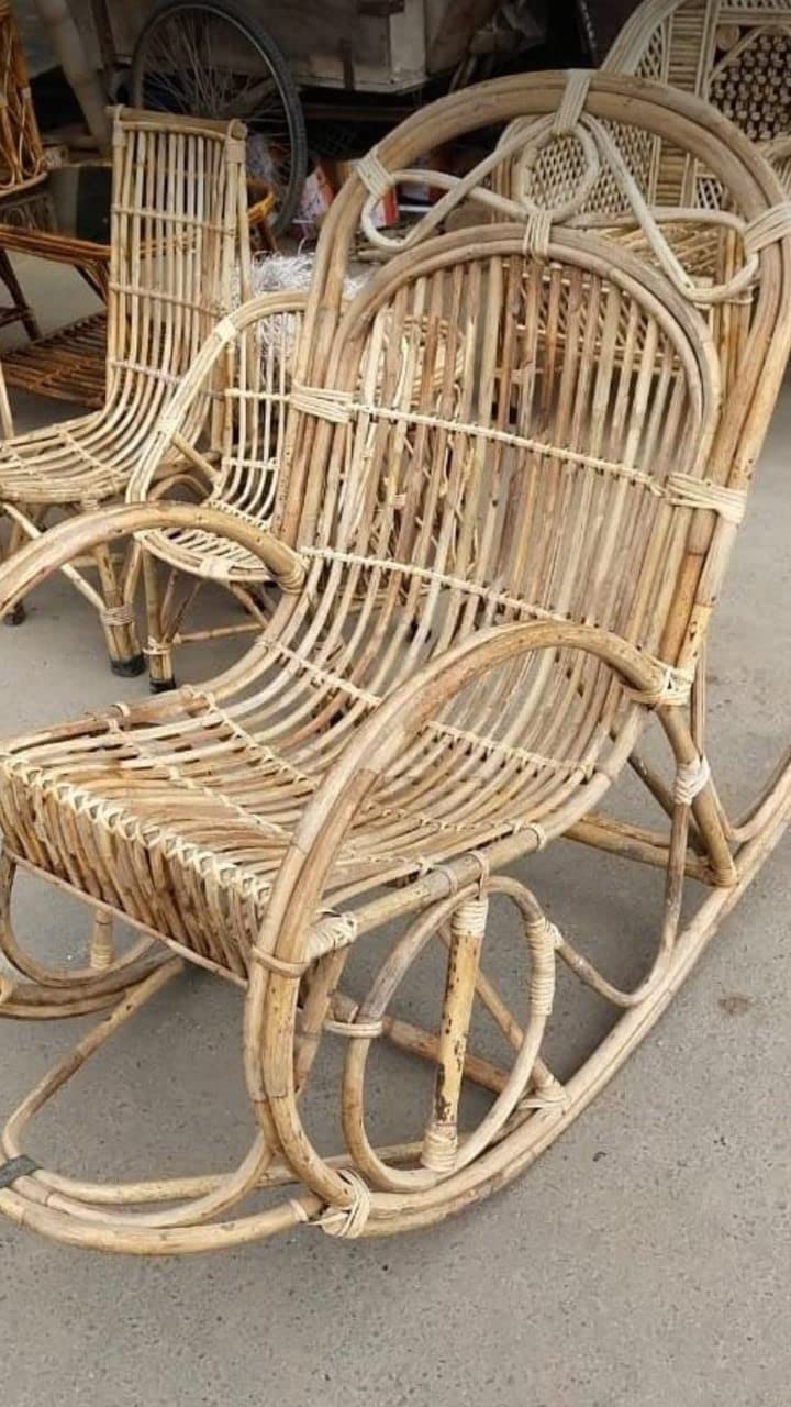 Bamboo Cane Rocking Chair, Home Recliner for All Ages, Kids and Adults with Cushion