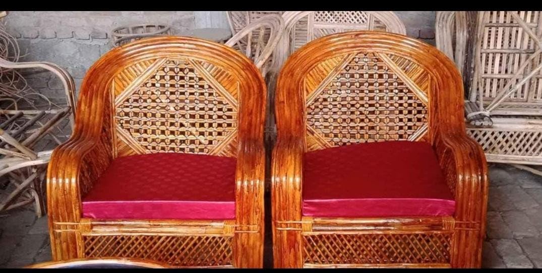 Cane Bamboo Sofa Set with Table for Home, Living Room, Office, Garden, Resort with Cushion(patang)