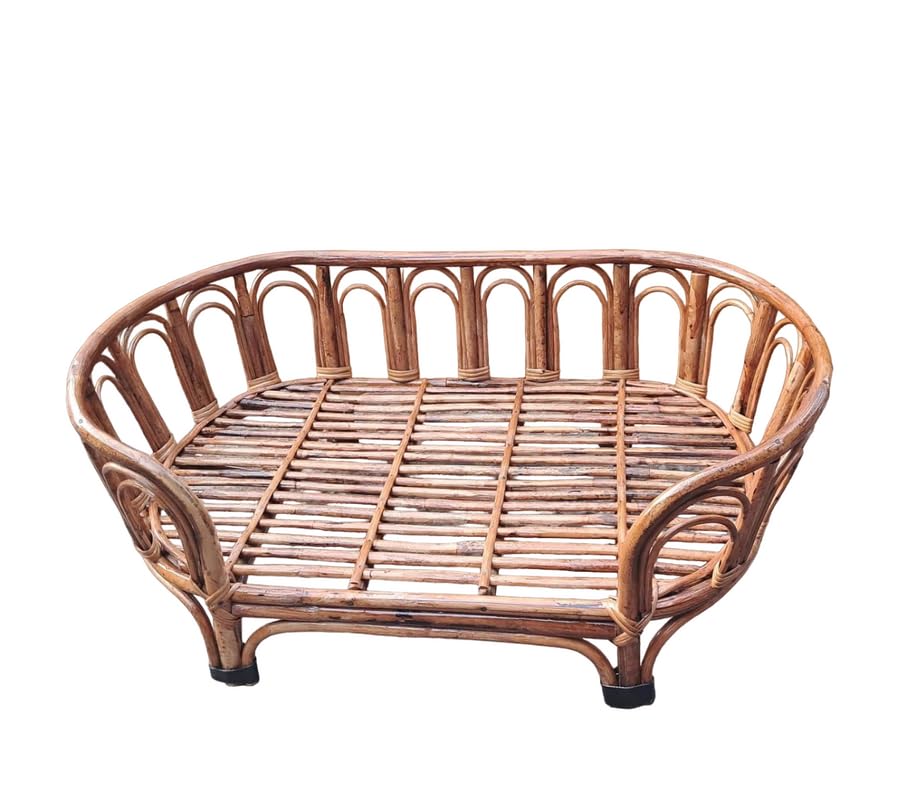 Bamboo Cane Bed for Dogs & Cats with Comfortable Foam Cushion – Stylish & Cozy Pet Furniture