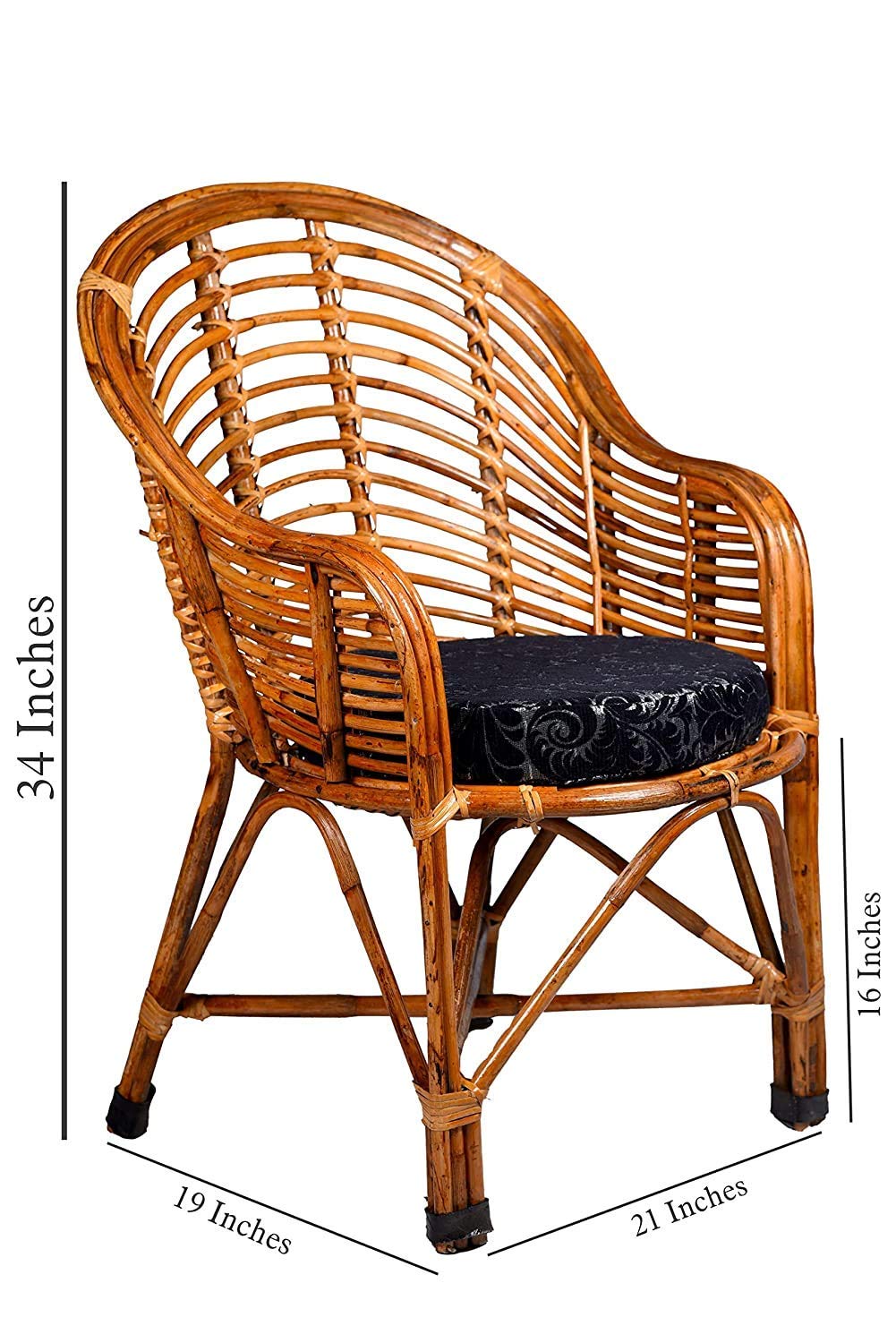 Cane (Rattan) Chair with Cushion | Handcrafted Indoor & Outdoor Lawn Chair | Eco-Friendly & Durable Seating