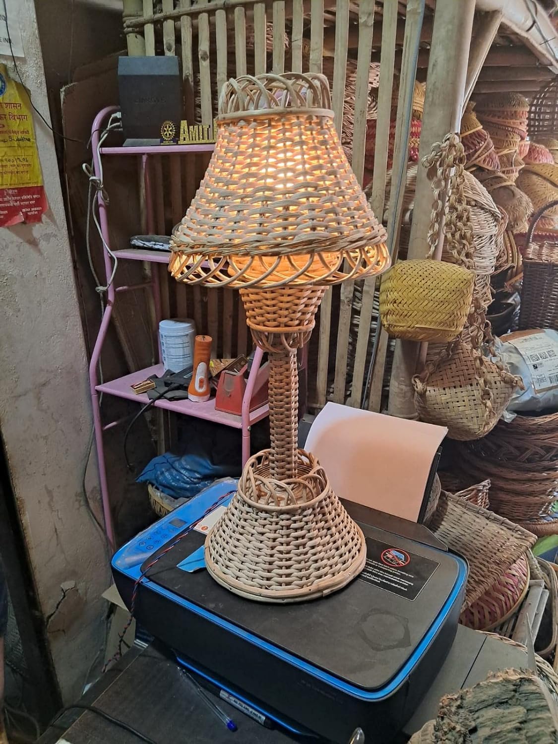 Bamboo Cane Table Lamp Shade for Living Room, Bedroom,Bedside Lamp Side Table Lamp for Living Room & Bedroom (Without Bulb) Pack of 1