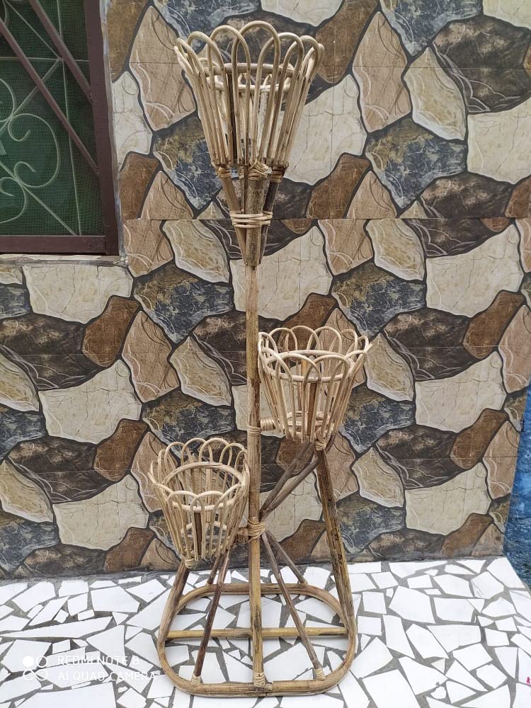 Cane Planter Flower Pot Stand for Home, Garden, Balcony, and Living Room (3 Pot Stand)
