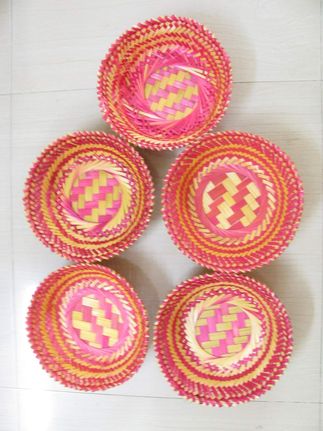 CRAFTCANE Bamboo Basket for Home, Kitchen,Vegetable Basket, Fruit Basket,Wedding,Festival Gift Packaging,Hotel Room Basket (Pack of 5) Size :-9" x 3"