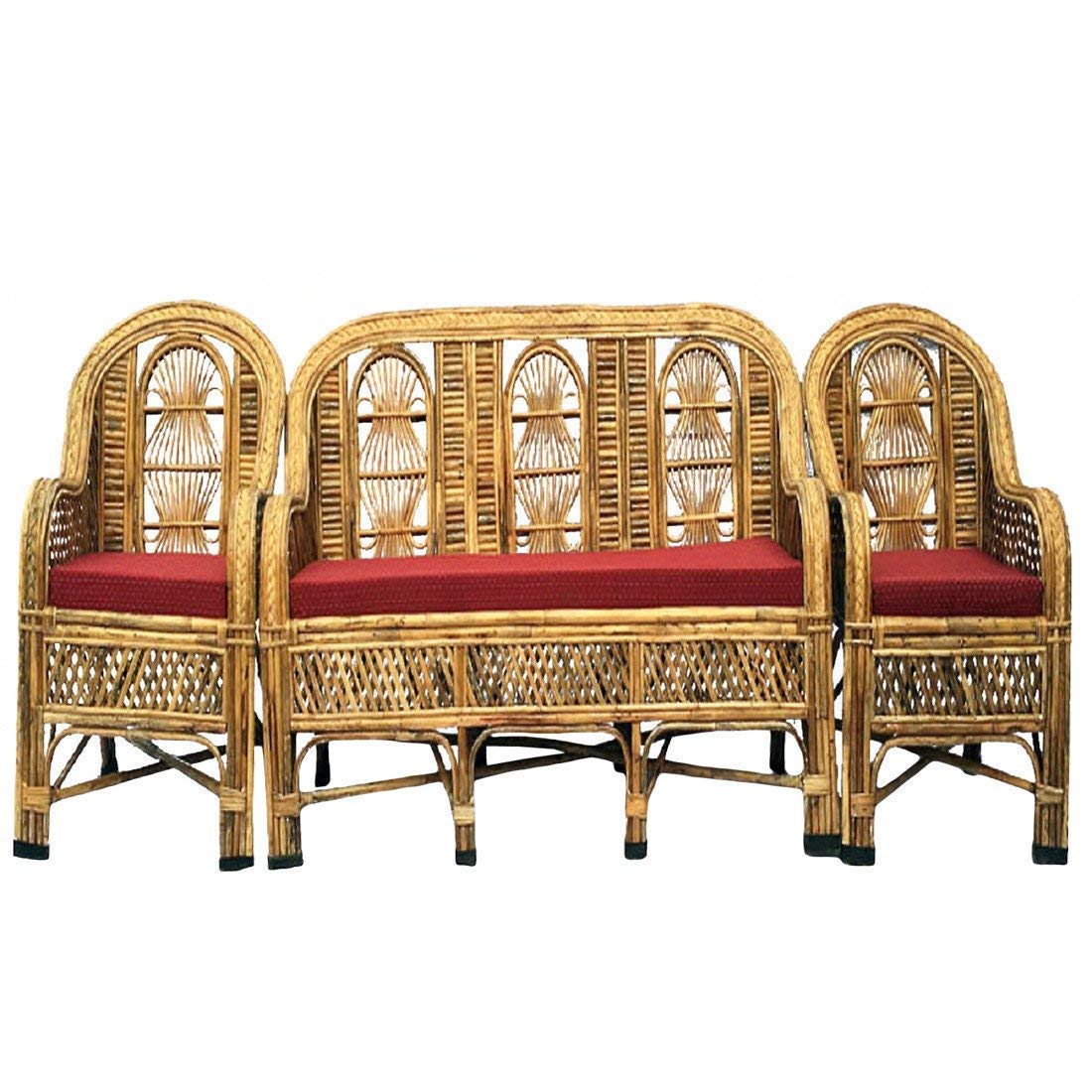 Cane Sofa Set with Table for Home, Living Room, Office, Garden, Resort with Cushion - Matka