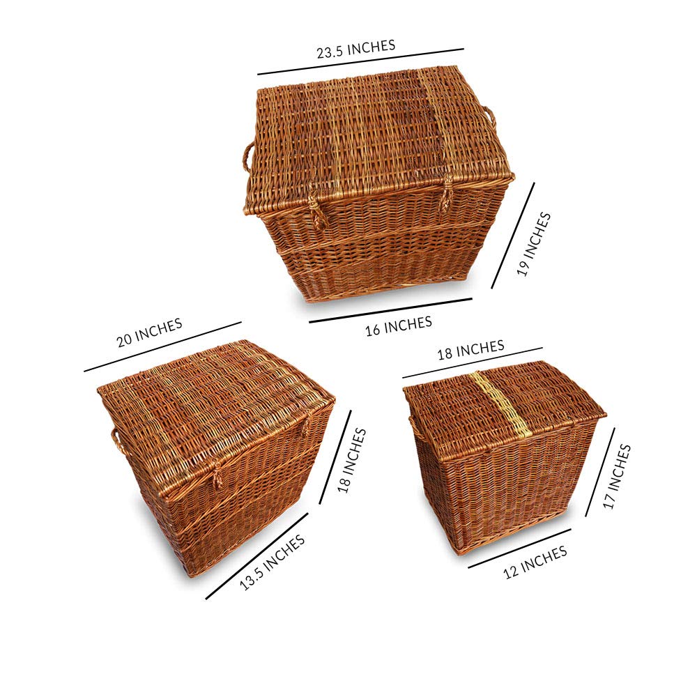 Bamboo cane Square Laundry Basket Set with Lid For Bathroom, Laundry Room Laundry Basket Toy Storage Basket Medium Set of 2