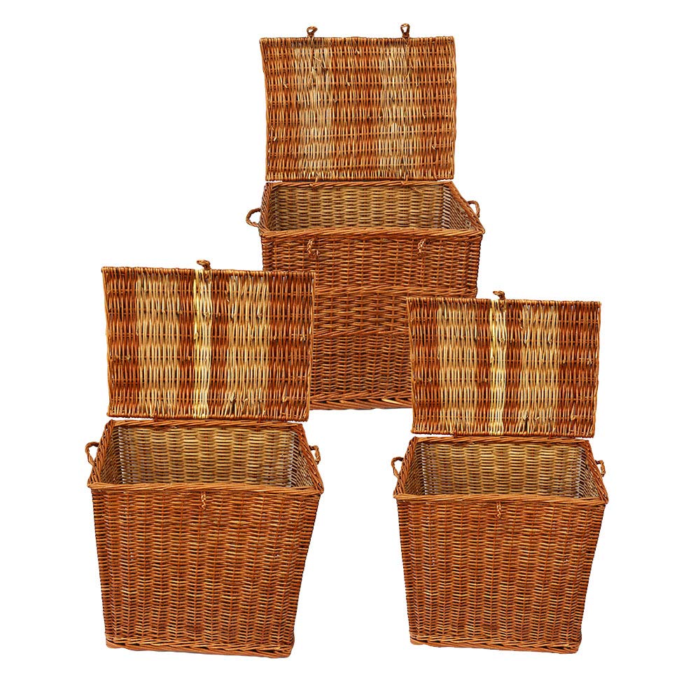 Bamboo cane Square Laundry Basket Set with Lid For Bathroom, Laundry Room Laundry Basket Toy Storage Basket Medium Set of 2