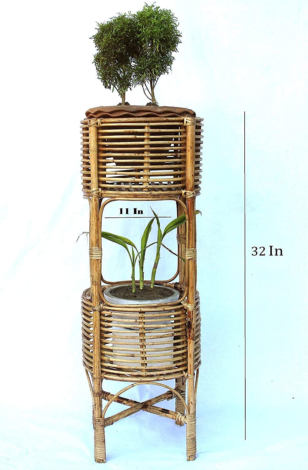 Handmade Bamboo Cane Wooden Planter Stand for Home, Living Room, Balcony, Indoor, Outdoor Garden, Flower Pot