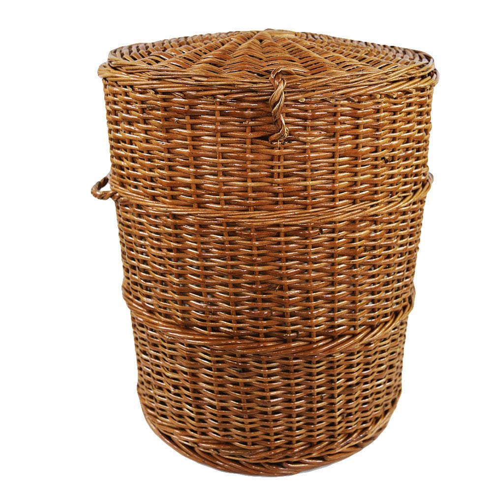 Cane Laundry Basket Set with Lid: Bathroom & Laundry Room Storage | Medium Set of 2