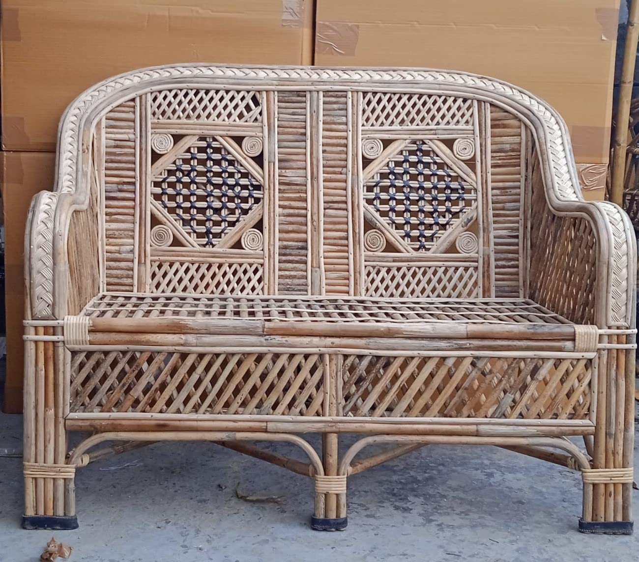 Bamboo Cane Two Seater Sofa for Home, Living room,office Material: Cane Cane Sofa Cum Couch with Cushion for Living Room(2 seater)
