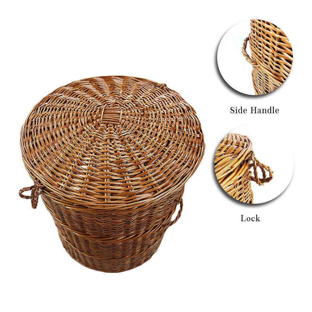 Cane Laundry Basket Set with Lid: Bathroom & Laundry Room Storage | Medium Set of 2