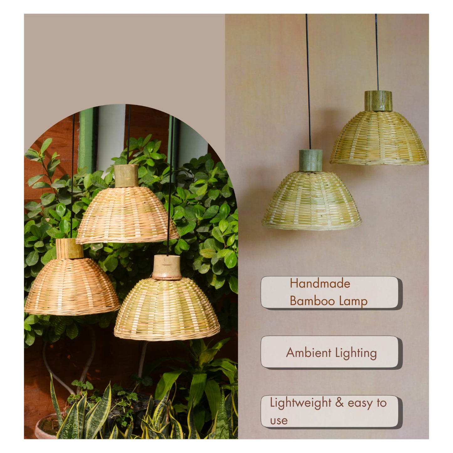 Bamboo Hanging Lamp Shade - Dome-Shaped Ceiling Lamp for Dining Room, Living Room