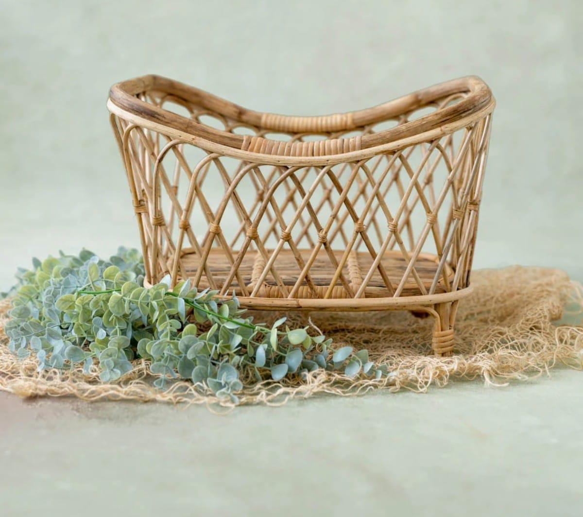 Handmade bamboo cane bed photoshoot prop made from premium rattan