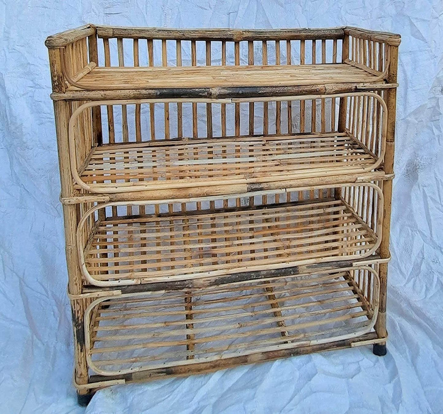 Cane (Bait) Strong Shoe Rack Wooden Slipper Stand Utility Rack Planter Stand Bookshelf Space Saving Shelf for Home Kitchen