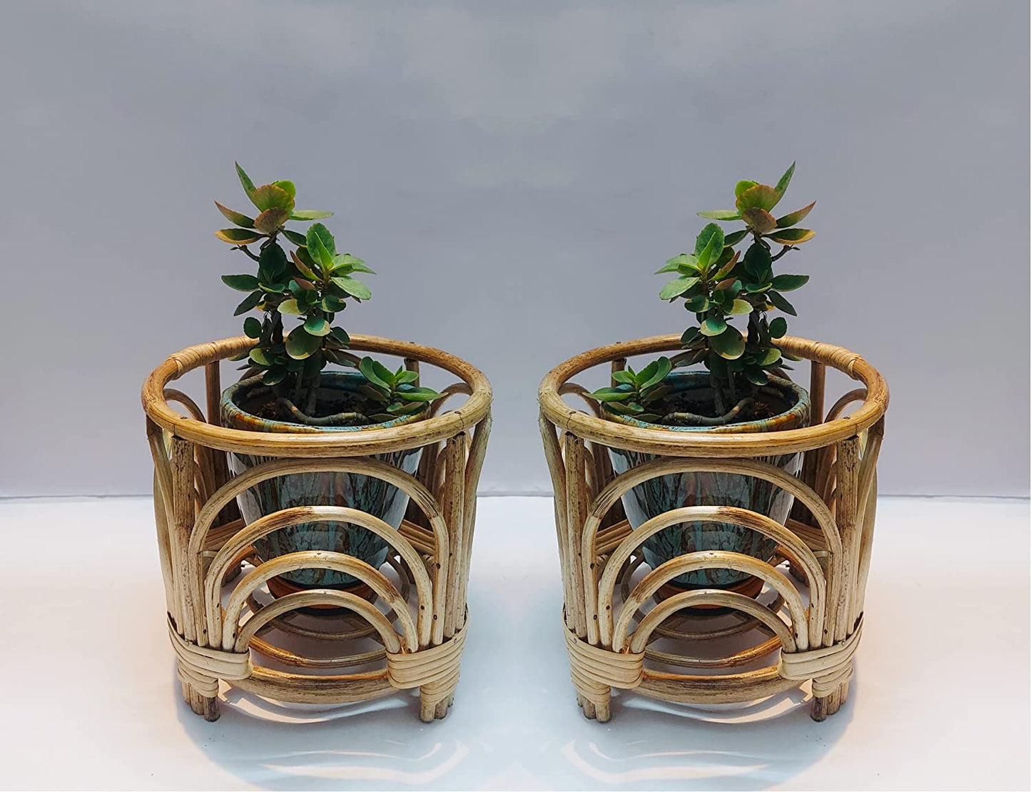 Cane Planter Stand for Home Living Room Balcony 8.5" H x 9" Dia 2 Pcs (Set of 2)