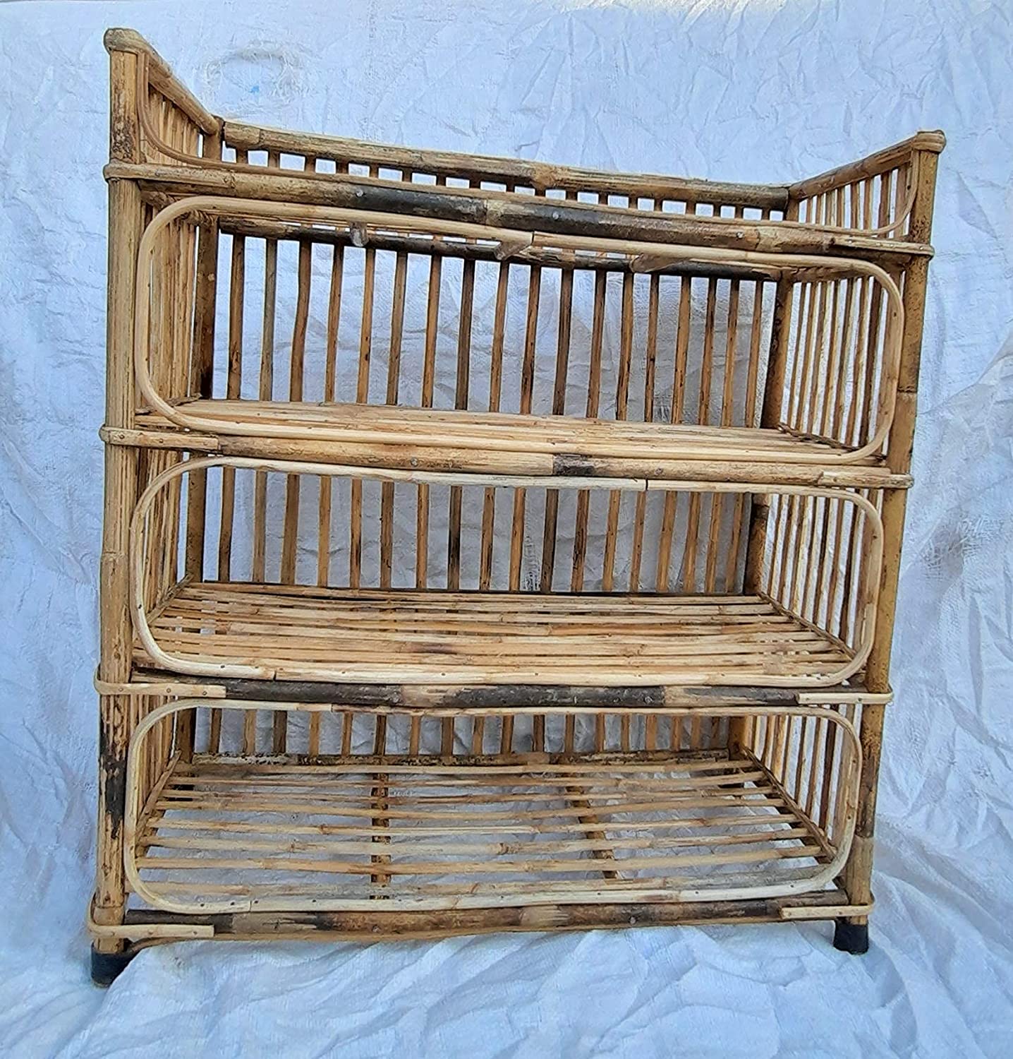 Cane (Bait) Strong Shoe Rack Wooden Slipper Stand Utility Rack Planter Stand Bookshelf Space Saving Shelf for Home Kitchen