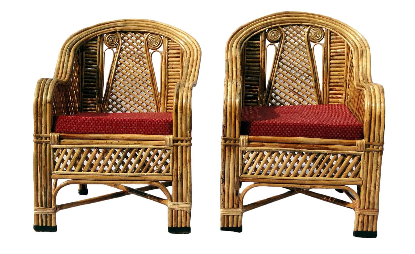 Cane Bamboo Sofa Set with Table for Home, Living Room, Office, Garden, Resort with Cushion(eyes))
