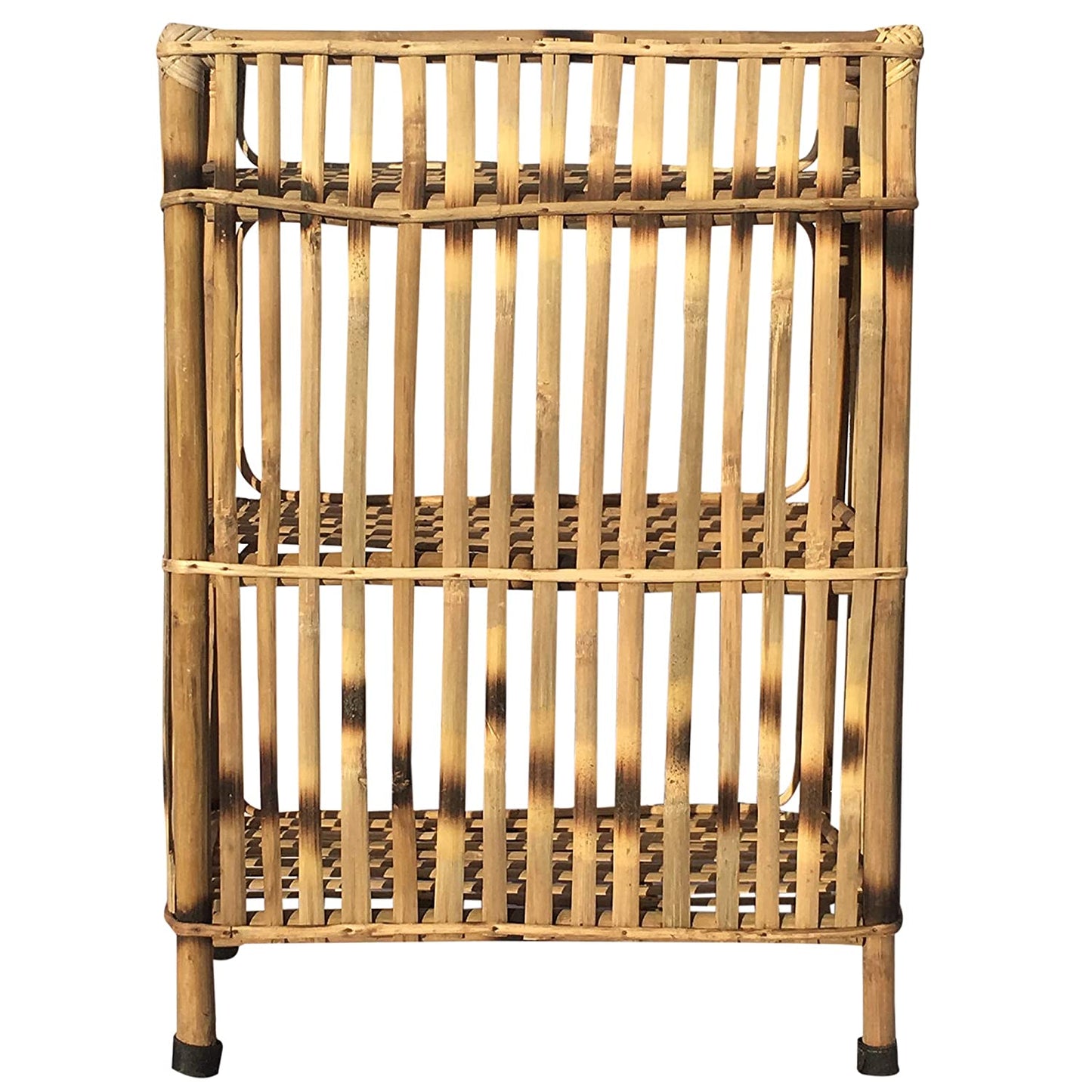 Natural Finish Cane Bamboo Rack of 3 Shelves for Books and Shoes, 63 x 30 x 89 cm