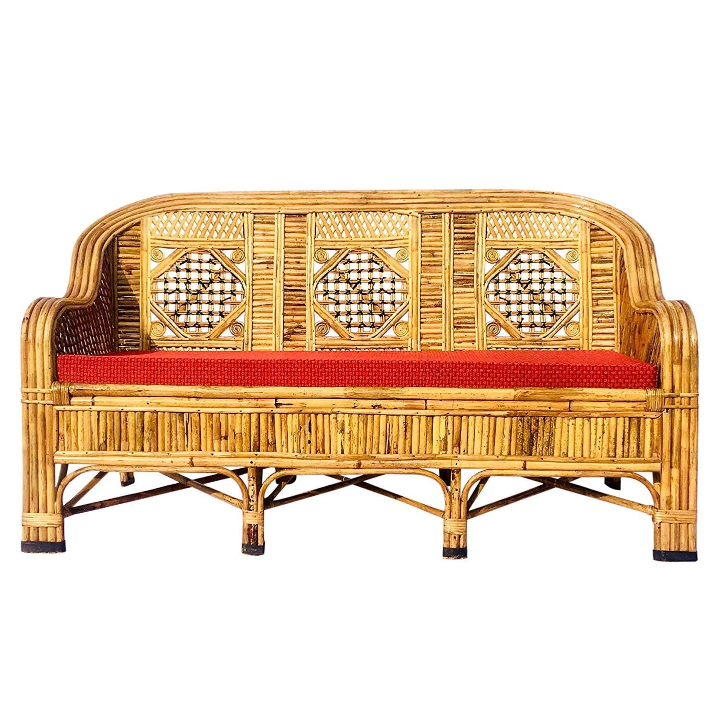 Bamboo Cane Sofa Set with Table with Cushion