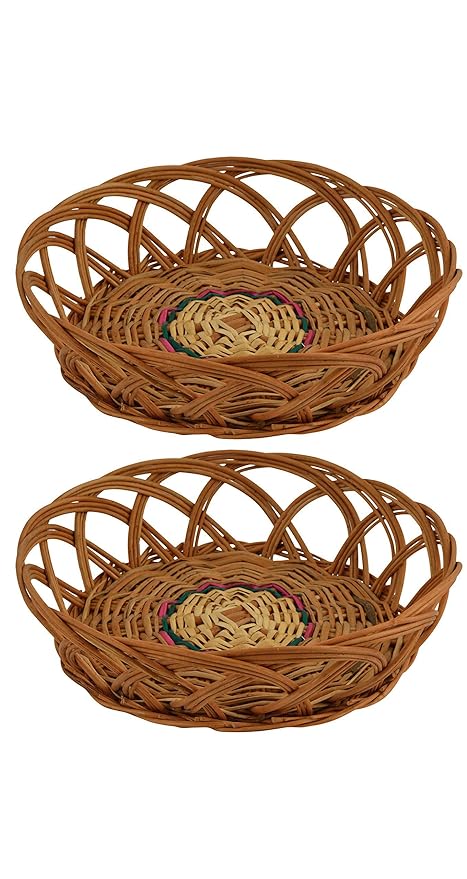 Cane Round Basket for Festival Gift Packing, Dry Fruit Basket, Fruit Basket,Storage Baskets, Wedding Baskets, Dinning Table basket(Pack of 2)