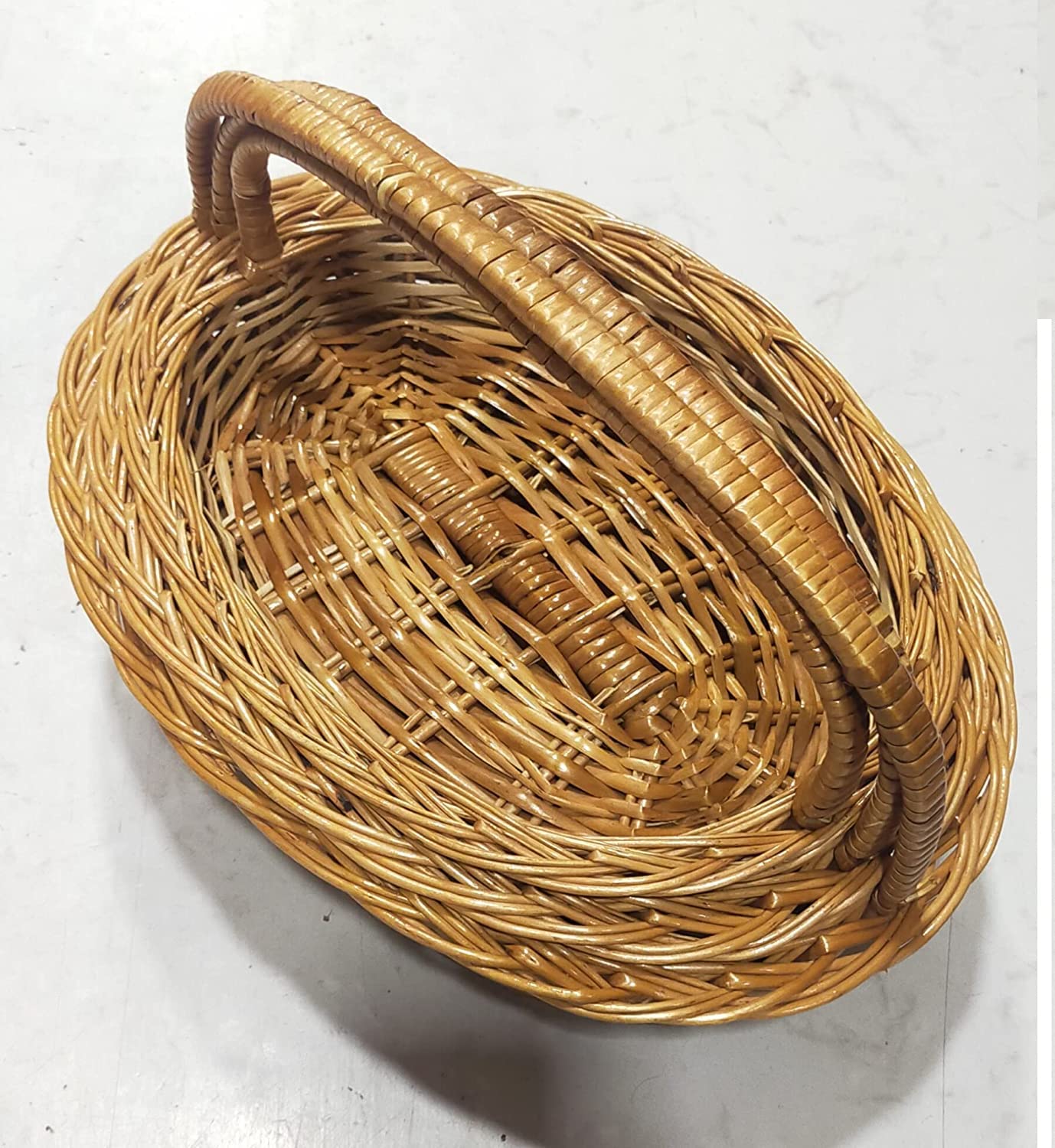 Oval Handle Cane Bamboo Basket for multipurpose Set of 3 baskets. Size 14 inch, 13 inch,12 inch