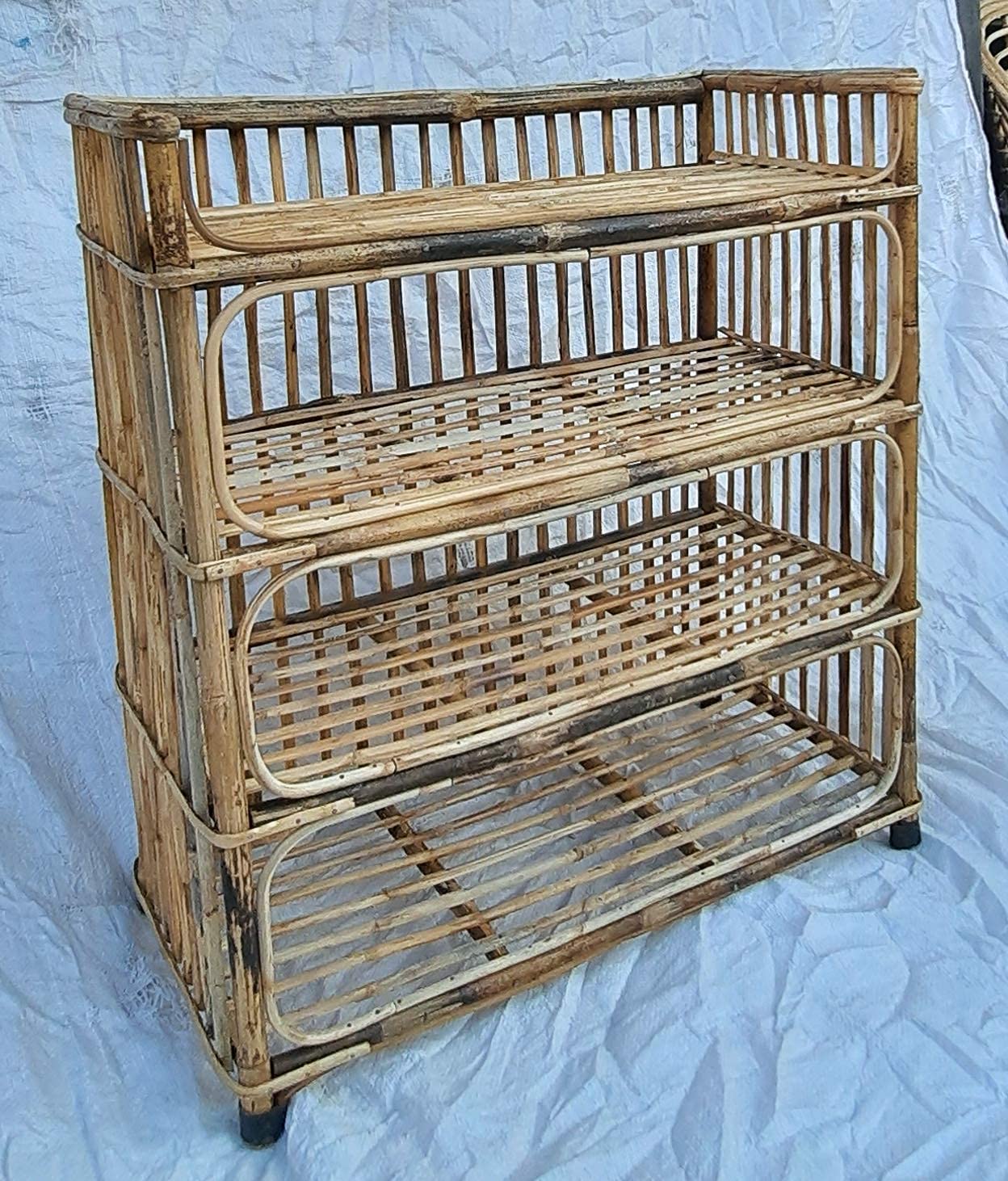 Cane (Bait) Strong Shoe Rack Wooden Slipper Stand Utility Rack Planter Stand Bookshelf Space Saving Shelf for Home Kitchen