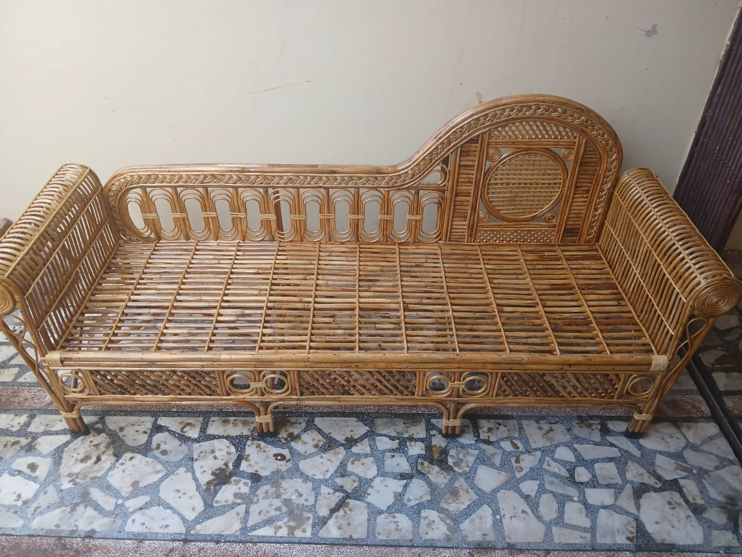 Cane 3-Seater Sofa Cum Bed – Perfect for Living Rooms, Resorts, Hotels & Offices with Two Side Handles