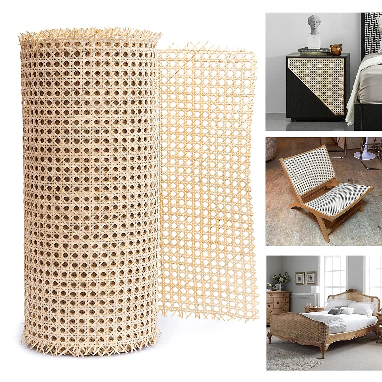 Cane 18" Wide | Rattan Cane Webbing roll | Net Open Weave Wicker Cane Webbing Material for Cabinet, Door,Rattan Cane Mesh Roll for Home Furnishing (9 FEET)