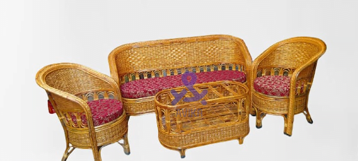 Cane Sofa Set with Table for Home, Living Room, Office, Garden, Resort with Cushion (commando bunai)