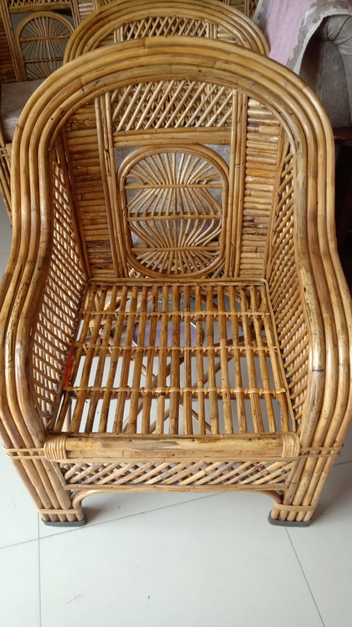 Eco-Friendly Handcrafted Rattan Cane Chair with Seat Cushion - Matka