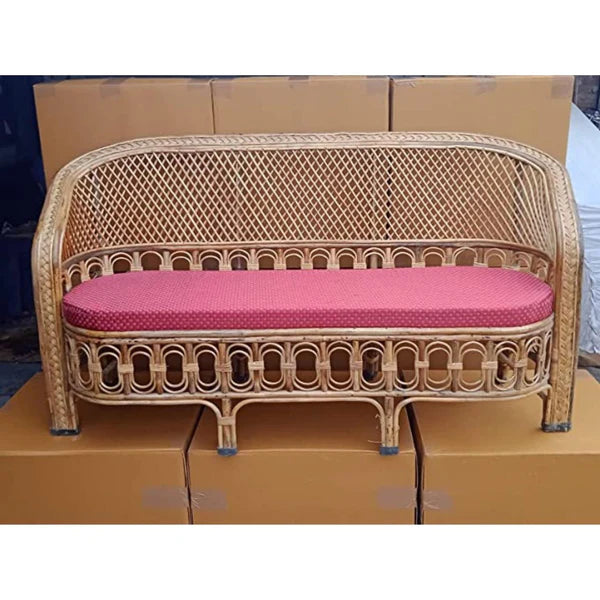 Cane Three Seater Sofa,Sofa couch for Home, Living Room, Office, Resort, Hotels with Cushion (3 seater)(model commando jaal)