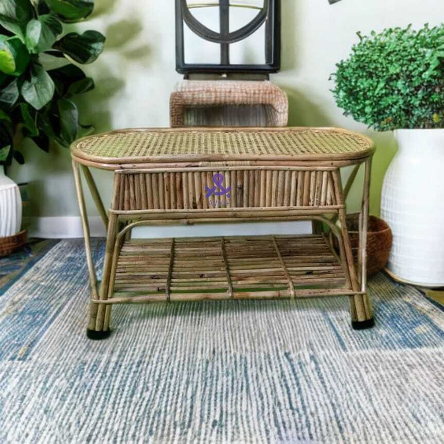 Rattan Cane Weaving Oval Table